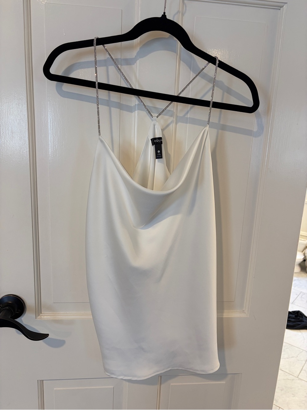 White Cowl Neck Satin Camisole with Chain Straps